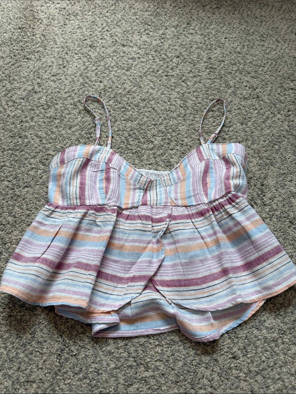 Striped Pastel Spaghetti Strap Cropped Tank